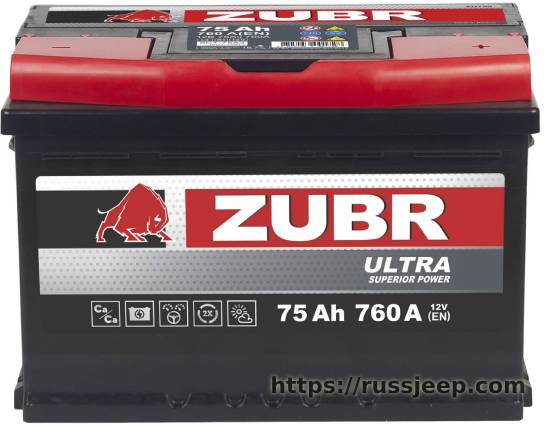 Аккумулятор ZUBR Ultra 75 Ah R+(обратн) 278/175/190 (760A)